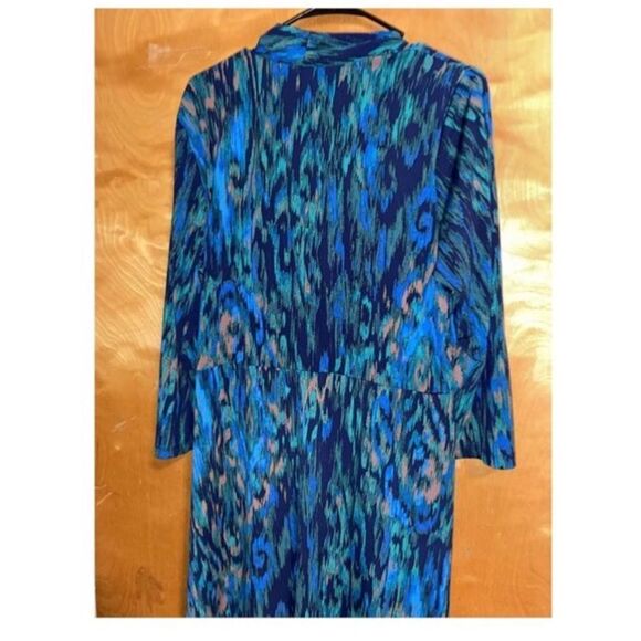 Liz Claiborne Size 2X Long Sleeve Faux Wrap Sheath Dress Blue Peacock Ikat Print - Picture 15 of 15